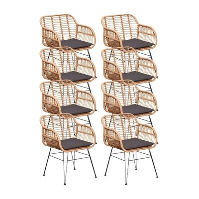 Lola dining tuinstoel set van 8 | wicker + staal | Bamboo antraciet