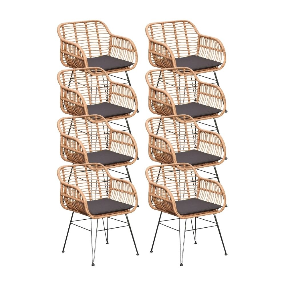 Lola dining tuinstoel set van 8 | wicker + staal | Bamboo antraciet