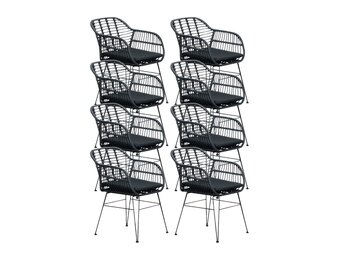 Napels dining tuinstoel set van 8 | wicker | zwart