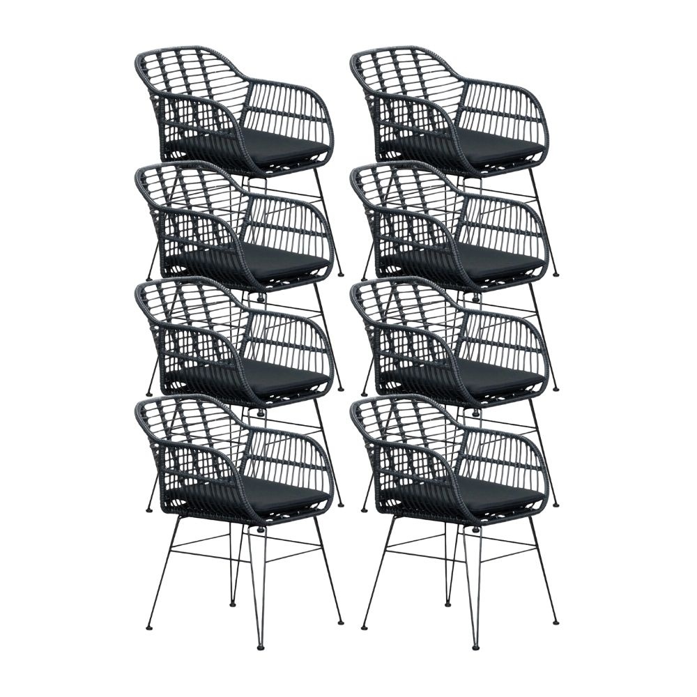 Napels dining tuinstoel set van 8 | wicker | zwart
