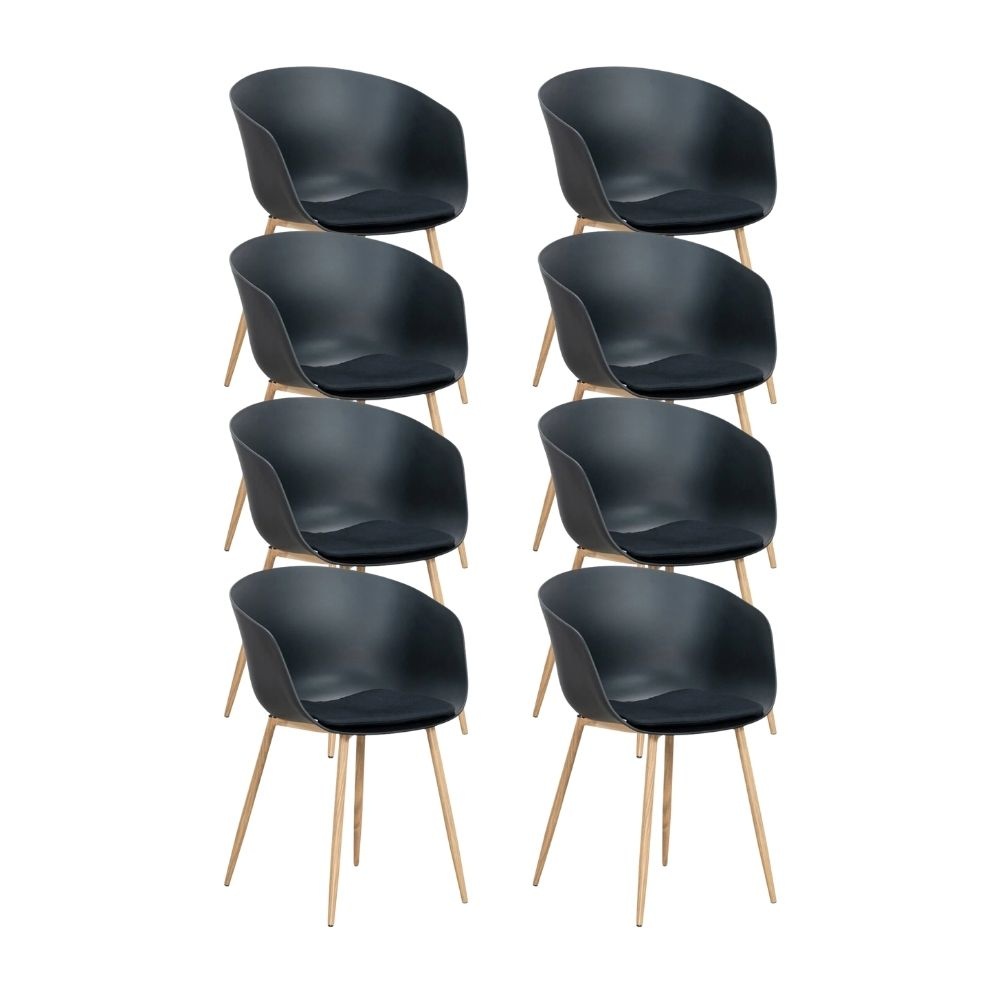 Rikki dining tuinstoel set van 8 | kunststof | zwart + houtlook afbeelding
