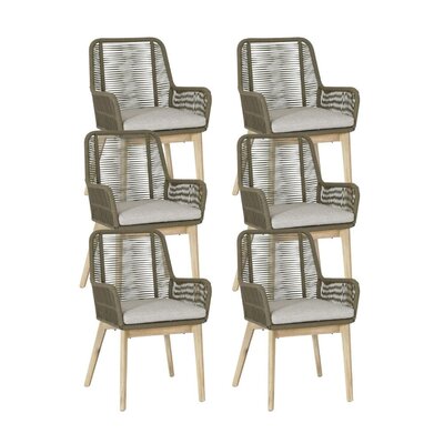 Padua dining tuinstoel set van 6 | touw + hardhout | olijfgroen