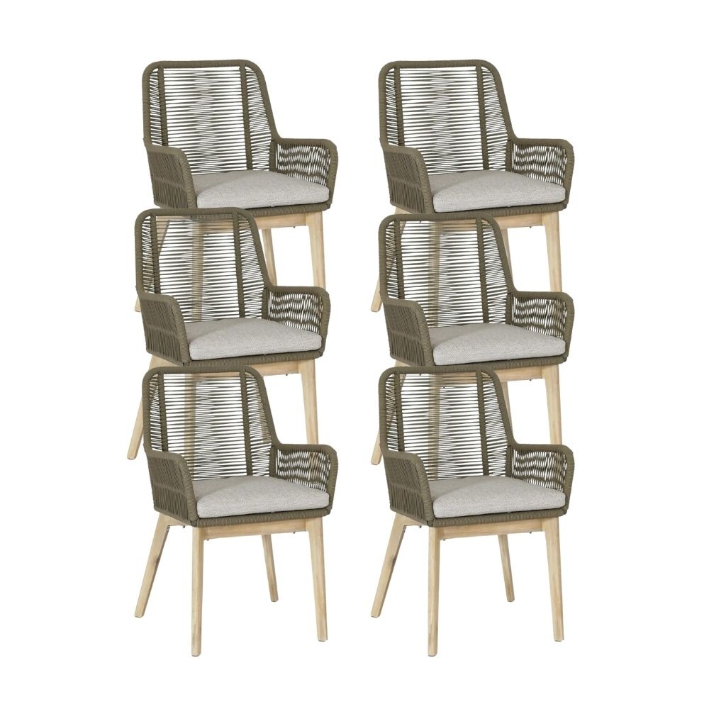 Padua dining tuinstoel set van 6 | touw + hardhout | olijfgroen