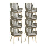 Padua dining tuinstoel set van 8 | touw + hardhout | olijfgroen