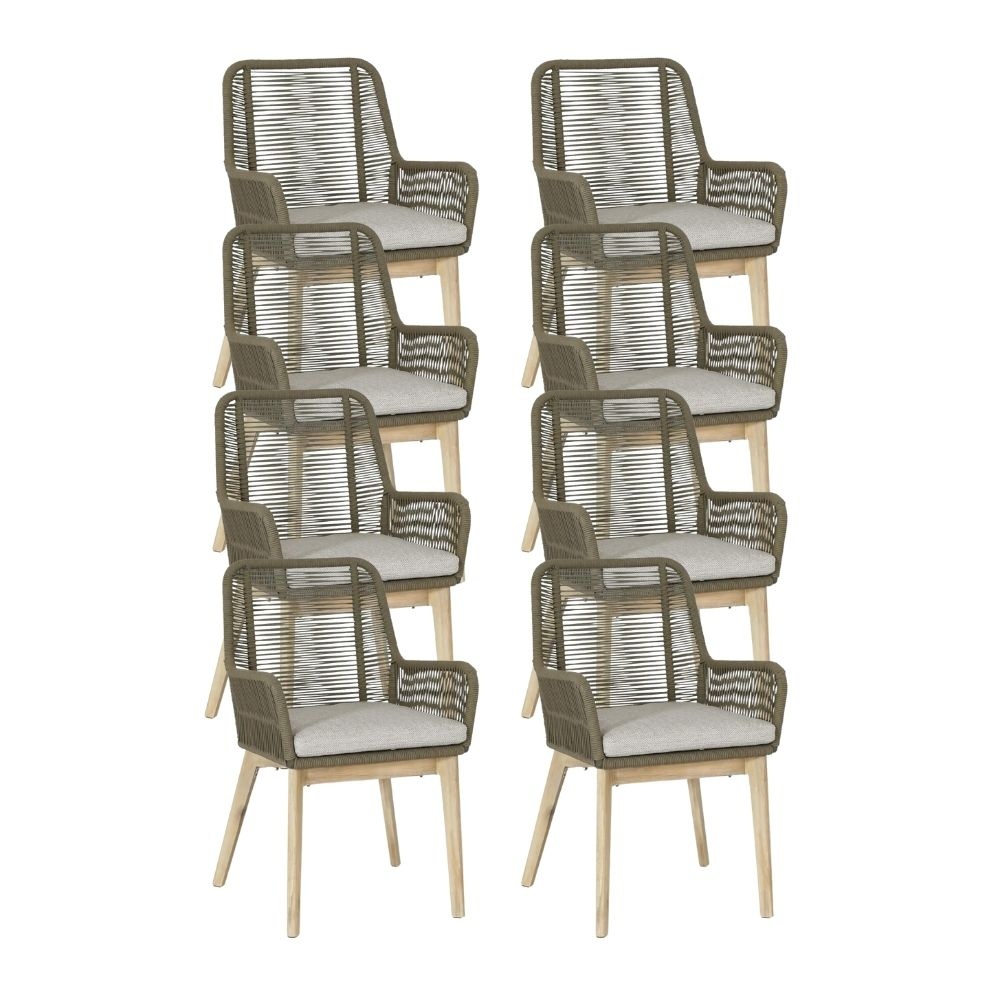 Padua dining tuinstoel set van 8 | touw + hardhout | olijfgroen afbeelding