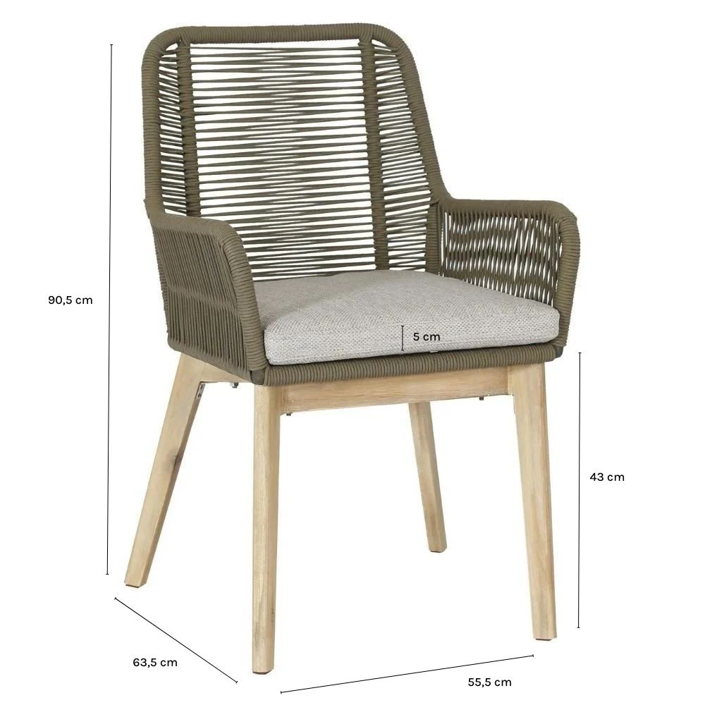 Padua dining tuinstoel set van 8 | touw + hardhout | olijfgroen