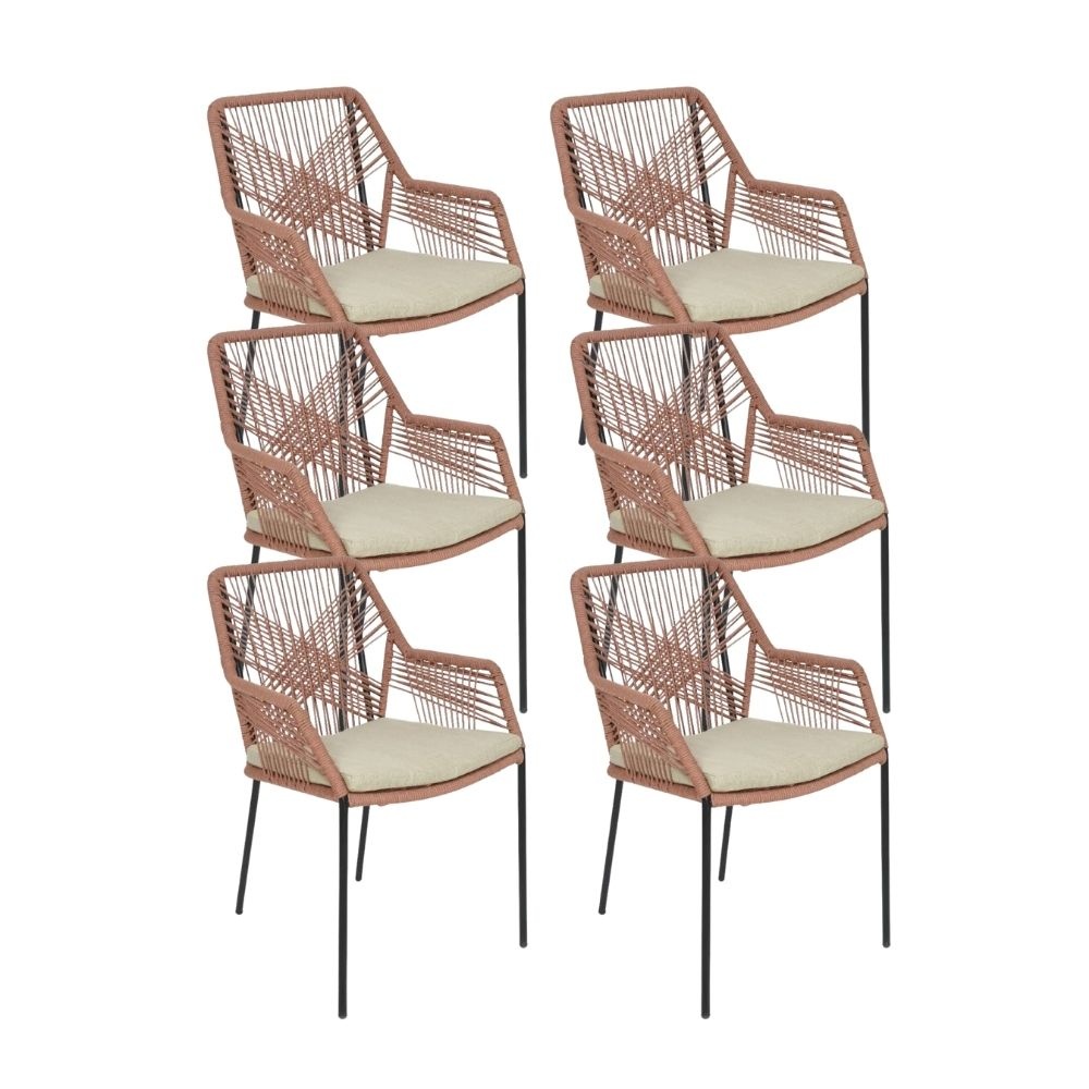 Seville dining tuinstoel stapelbaar set van 6 | touw + staal | terra afbeelding