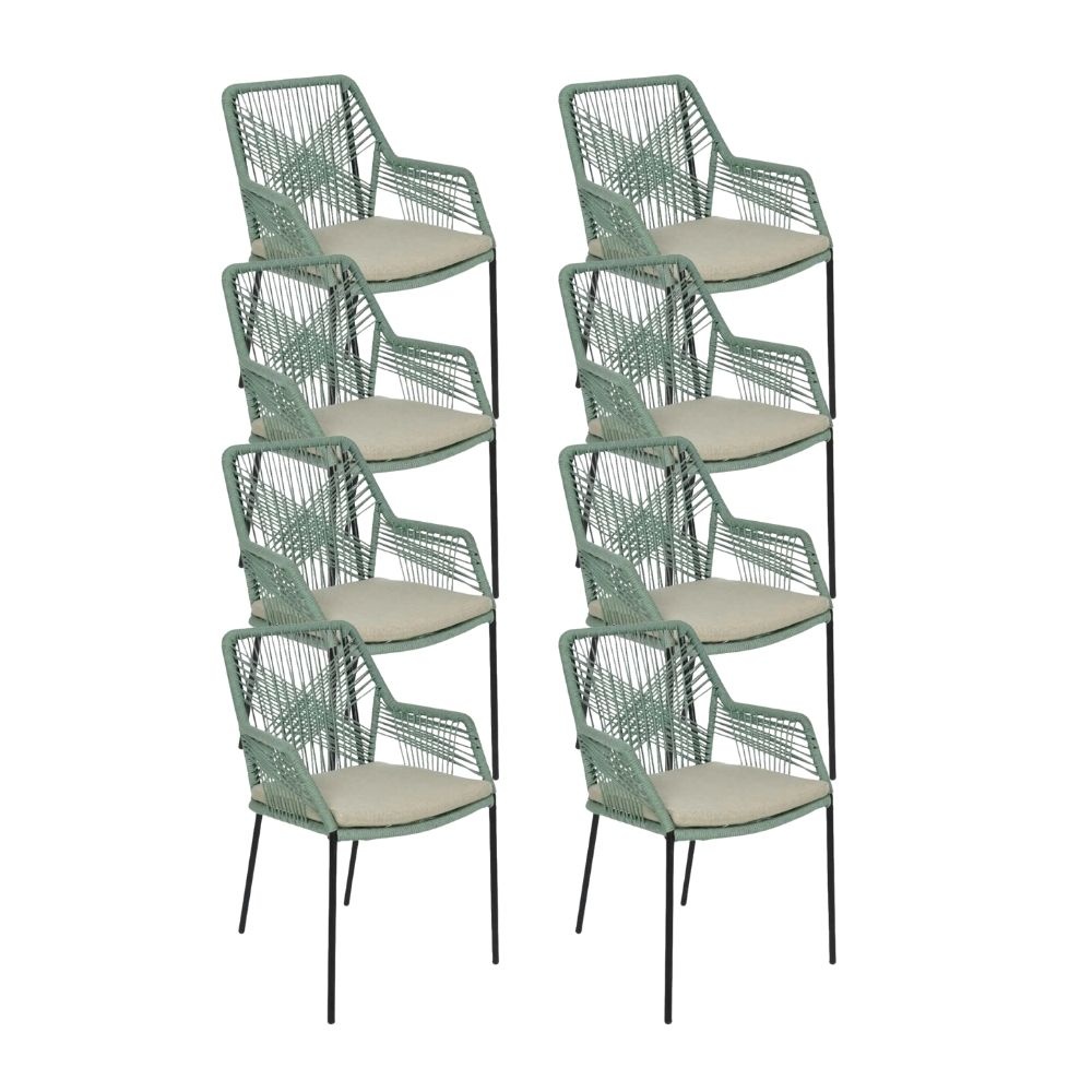 Seville dining tuinstoel stapelbaar set van 8 | touw + staal | mint afbeelding