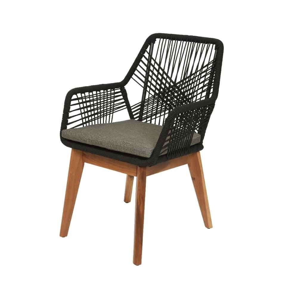 Seville dining tuinstoel set van 8 | touw + hardhout | zwart