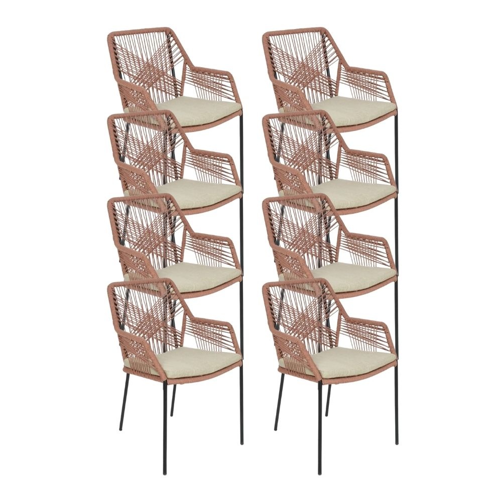 Seville dining tuinstoel stapelbaar set van 8 | touw + staal | terra