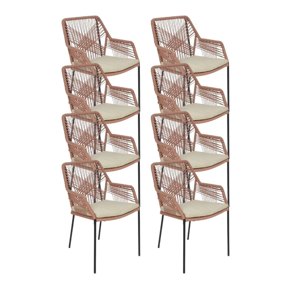 Seville dining tuinstoel stapelbaar set van 8 | touw + staal | terra afbeelding