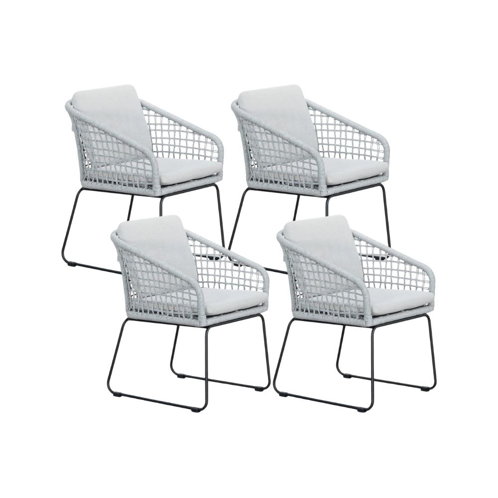 Tulum dining stoel set van 4 | touw + RVS | grijs
