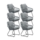 Portofino dining tuinstoel set van 6 | touw + RVS | grijs