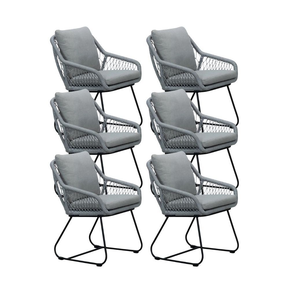 Portofino dining tuinstoel set van 6 | touw + RVS | grijs
