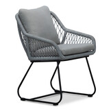 Portofino dining tuinstoel set van 6 | touw + RVS | grijs