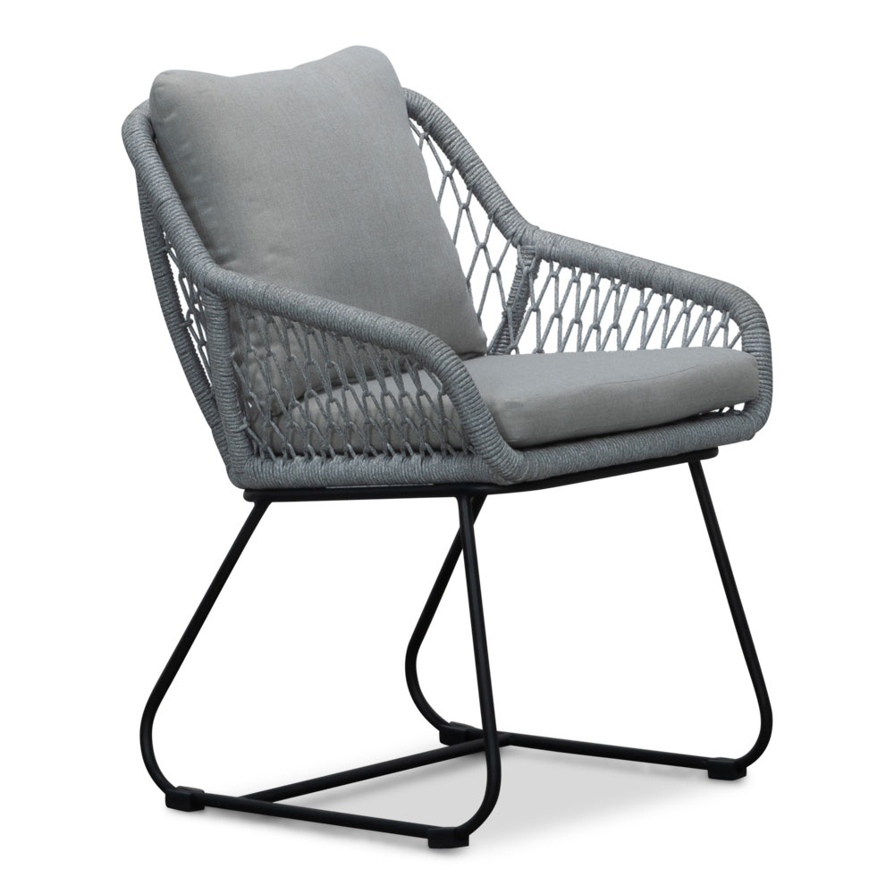 Portofino dining tuinstoel set van 6 | touw + RVS | grijs