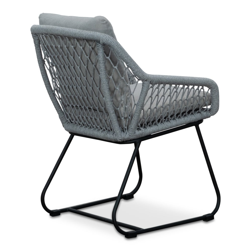 Portofino dining tuinstoel set van 6 | touw + RVS | grijs