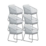 Tulum dining stoel set van 6 | touw + RVS | grijs