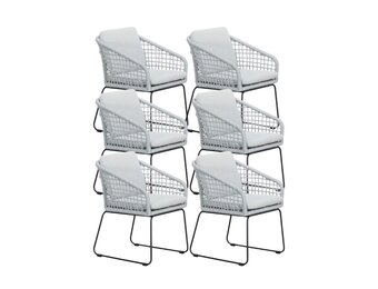 Tulum dining stoel set van 6 | touw + RVS | grijs