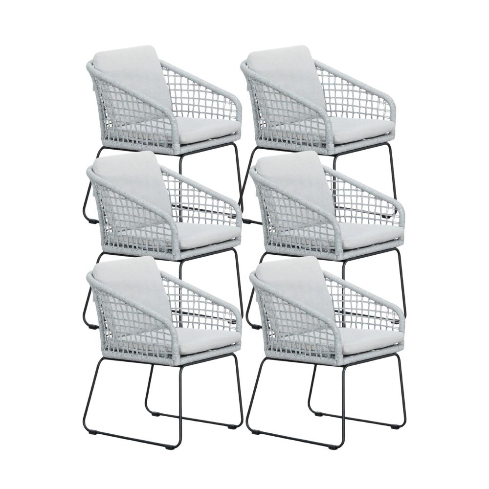 Tulum dining stoel set van 6 | touw + RVS | grijs