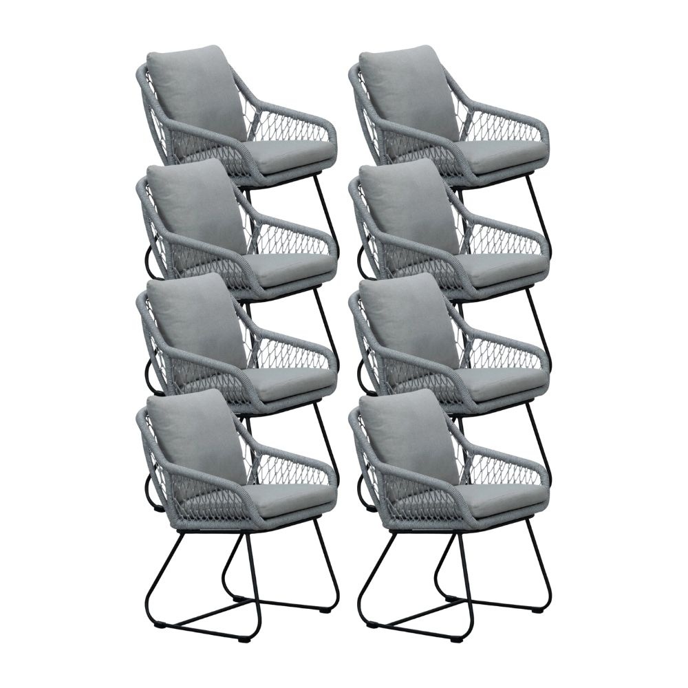 Portofino dining tuinstoel set van 8 | touw + RVS | grijs