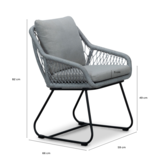 Portofino dining tuinstoel set van 8 | touw + RVS | grijs