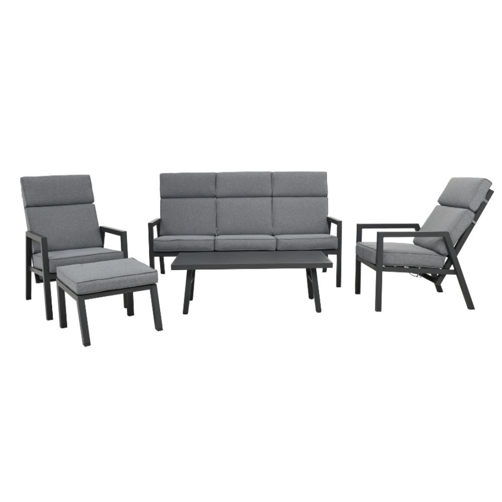 Melson stoel-bank loungeset - verstelbaar 5 personen | aluminium | antraciet | 5-delig