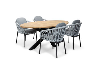 Cleve/Bari wit dining tuinset | 4 personen | teakhout + touw | 200cm ovaal
