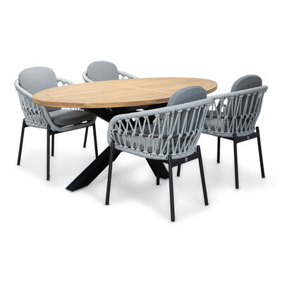 Cleve/Bari wit dining tuinset | 4 personen | teakhout + touw | 200cm ovaal
