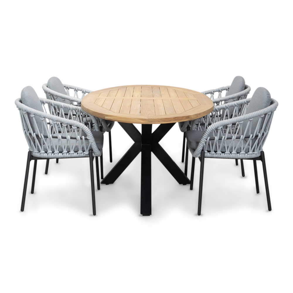 Cleve/Bari wit dining tuinset | 4 personen | teakhout + touw | 200cm ovaal