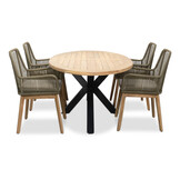 Cleve/Padua olijfgroen dining tuinset | 4 personen | teakhout + touw | 200cm ovaal
