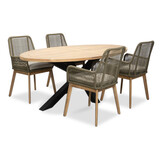 Cleve/Padua olijfgroen dining tuinset | 4 personen | teakhout + touw | 200cm ovaal