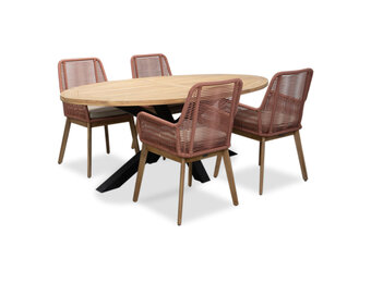 Cleve/Padua terra dining tuinset | 4 personen | teakhout + touw | 200cm ovaal