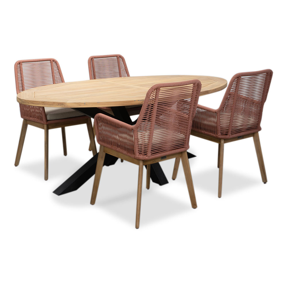 Cleve/Padua terra dining tuinset | 4 personen | teakhout + touw | 200cm ovaal
