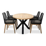 Cleve/Padua zwart dining tuinset | 4 personen | teakhout + touw | 200cm ovaal