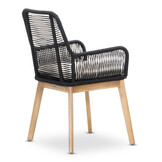 Cleve/Padua zwart dining tuinset | 4 personen | teakhout + touw | 200cm ovaal