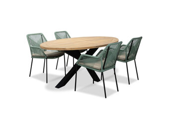Cleve/Seville mint dining tuinset | 4 personen | teakhout + touw | 200cm ovaal