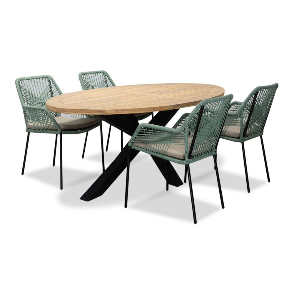 Cleve/Seville mint dining tuinset | 4 personen | teakhout + touw | 200cm ovaal afbeelding