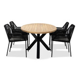 Cleve/Seville zwart dining tuinset | 4 personen | teakhout + touw | 200cm ovaal