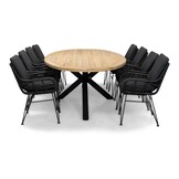 Cleve/Carlos Charcoal dining tuinset | 8 personen | teakhout + wicker | 280cm ovaal