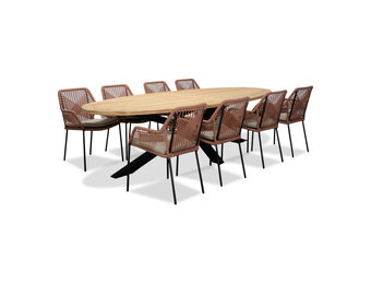 Cleve/Seville terra dining tuinset | 8 personen | teakhout + touw | 280cm ovaal
