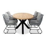 Cleve/Portofino grijs dining tuinset | 4 personen | teakhout + touw | 200cm ovaal
