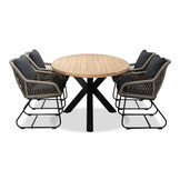 Cleve/Portofino zand dining tuinset | 4 personen | teakhout + touw | 200cm ovaal