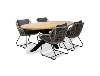 Cleve/Portofino zand dining tuinset | 4 personen | teakhout + touw | 200cm ovaal