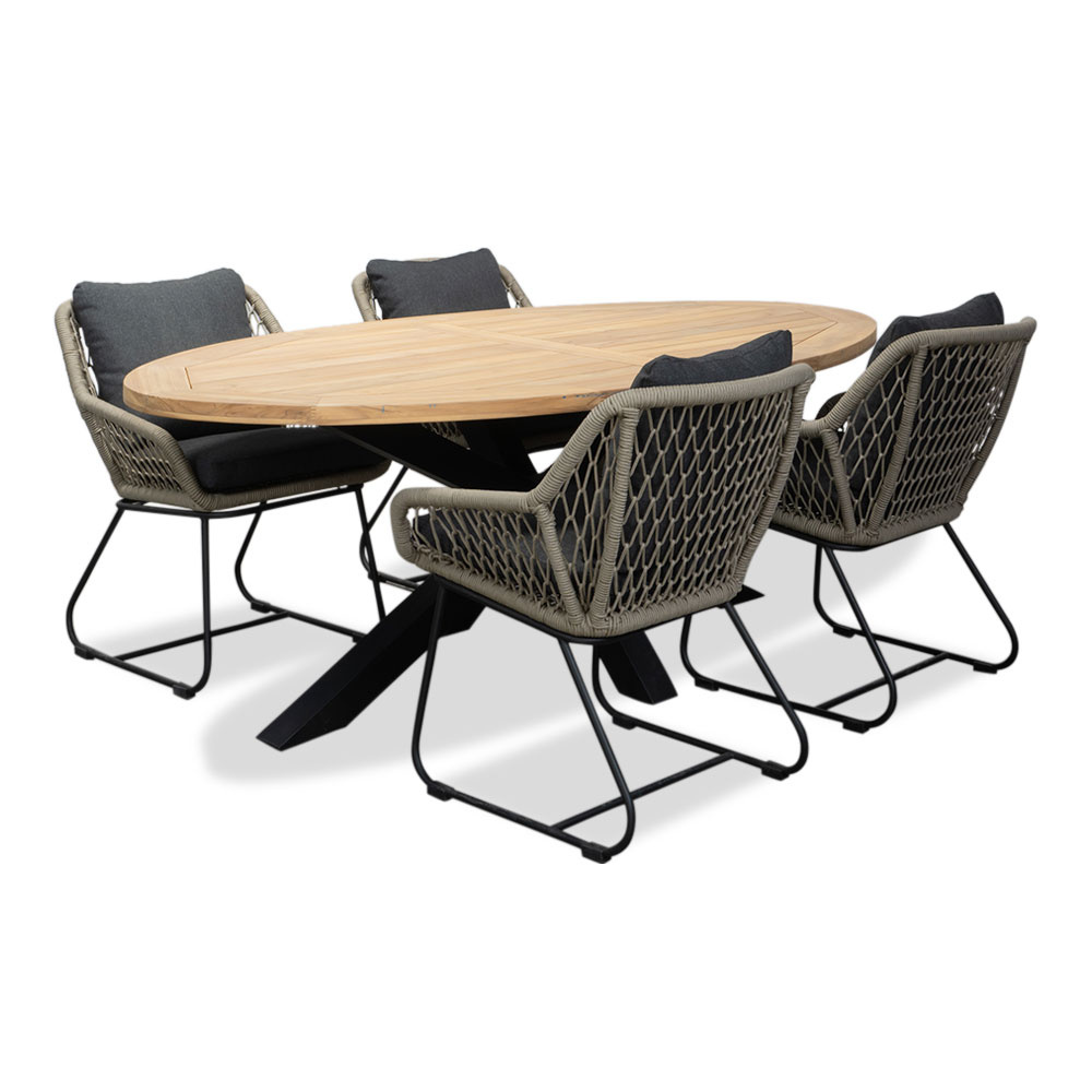 Cleve/Portofino zand dining tuinset | 4 personen | teakhout + touw | 200cm ovaal