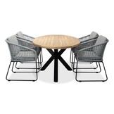 Cleve/Tulum grijs dining tuinset | 4 personen | teakhout + touw | 200cm ovaal