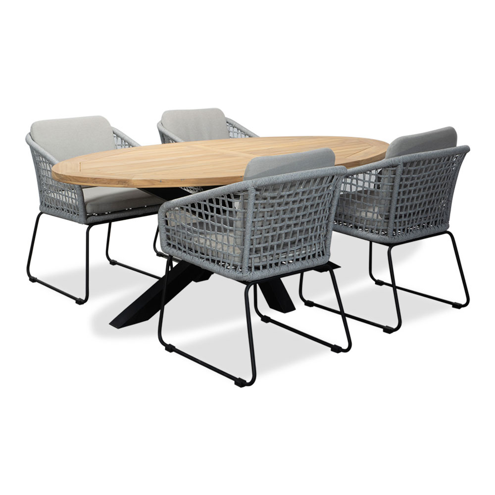 Cleve/Tulum grijs dining tuinset | 4 personen | teakhout + touw | 200cm ovaal afbeelding