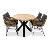 Cleve/Carlos antraciet dining tuinset | 4 personen | teakhout + wicker | 200cm ovaal