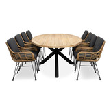 Cleve/Carlos antraciet dining tuinset | 8 personen | teakhout + wicker | 280cm ovaal