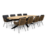 Cleve/Carlos antraciet dining tuinset | 8 personen | teakhout + wicker | 280cm ovaal